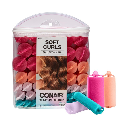 CONAIR Heatless Soft Curl Foam Rollers - Assorted Sizes & Colors - 48 Count
