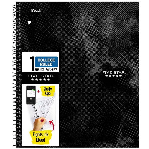 Five Star Active Subject Notebook 80ct Black - 1 Ct