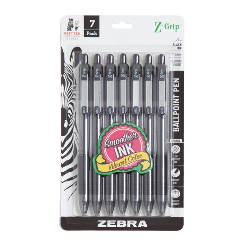 Z-Grip Retractable Ballpoint Pen, 1.0 mm, Black Ink - 7 Pack