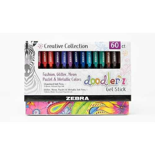 Zebra Pen Doodlerz Gel Stick Pen 1.0mm Assorted - 60 Pack
