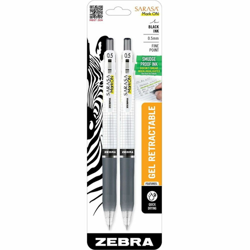 Zebra Sarasa Clip Mark On Gel Retractable 0.5mm Black - 2 Pack
