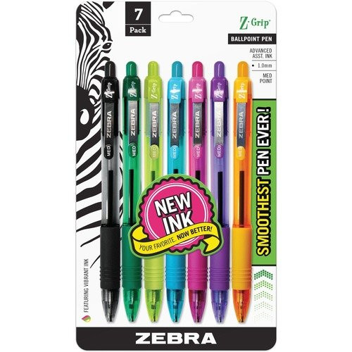 Zebra Z-Grip Ball Point Pens Assorted Colors - 7 Pack