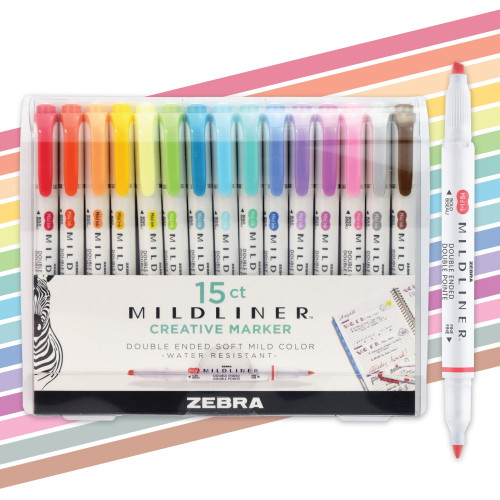 Zebra Mildliner Double Ended Highlighter Assorted Colors - 15 pack