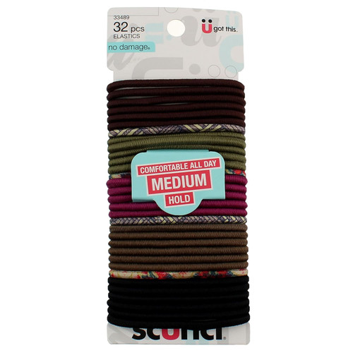 sc++nci No Damage Flat Printed & Round Hair Ties - 32 Ct