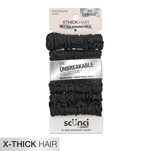 scünci The Unbreakable Collection X-Thick Comfy Hair Ties Black - 4 Ct