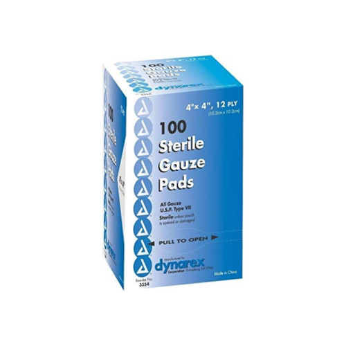 Dynarex Gauze Pads Sterile 3X3 12Ply 100 Ea