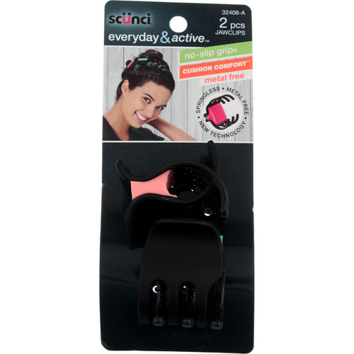 Scunci Everyday & Active Cushion Comfort No Slip Grip Hair Clips, Metal Free, Springless - 2 Ct