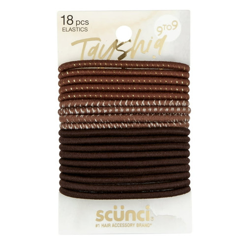 Scünci No Damage Large Hair Elastic, Brown - 18 Ct