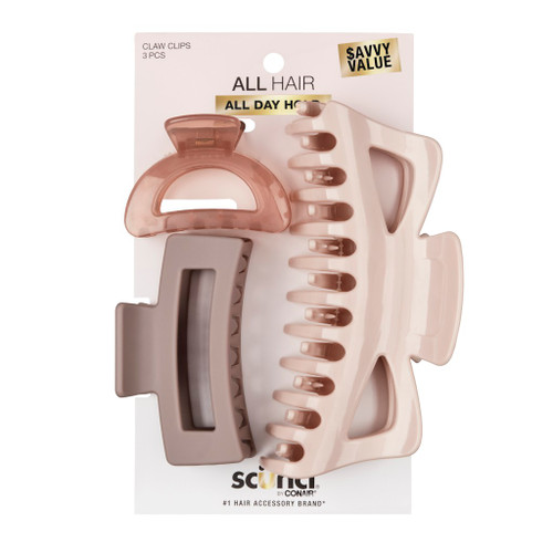 Scunci  Acrylic Salon Clips Oval Animal, Rect Animal, Oval Solid - 3 Ct