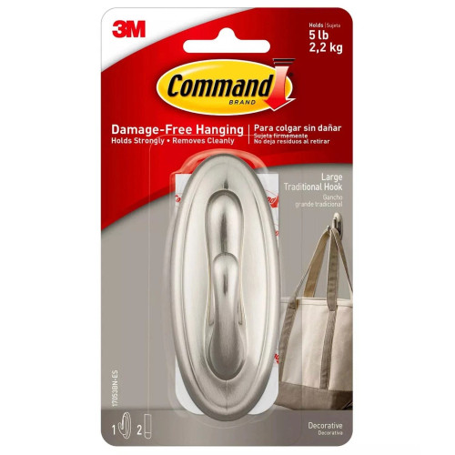 Command Large Sized Traditional Decorative Hook Brushed Nickel - 1 Ct