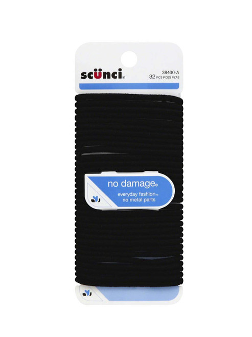 Scunci Black Comfortable Elastics Medium Hold - 32 Ct