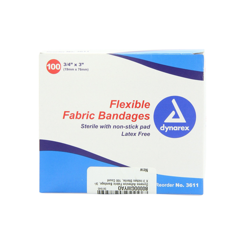 Dynarex Flexible Fabric Bandages, 3/4" X 3" 100 Ea