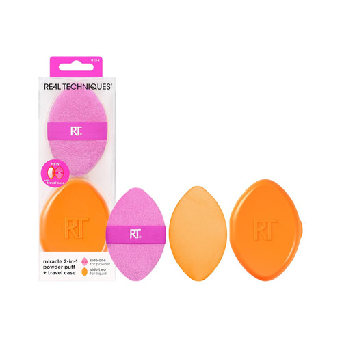 Real Techniques Miracle 2-In-1 Powder Puff + Travel Case - 2 Ct