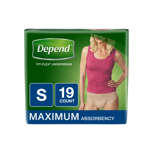 Depend Fit-Flex Incontinence Underwear For Women, Maximum Absorbency, S, Tan 19 Ea