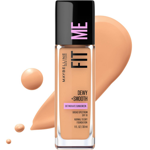 Maybelline Fit Me Dewy + Smooth Liquid Foundation Makeup with SPF 18, Sun Beige - 1 fl oz
