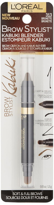 L'OREAL PARIS Brow Stylist Kabuki Blender Brow Crayon, 313 Brunette - 0.05 oz