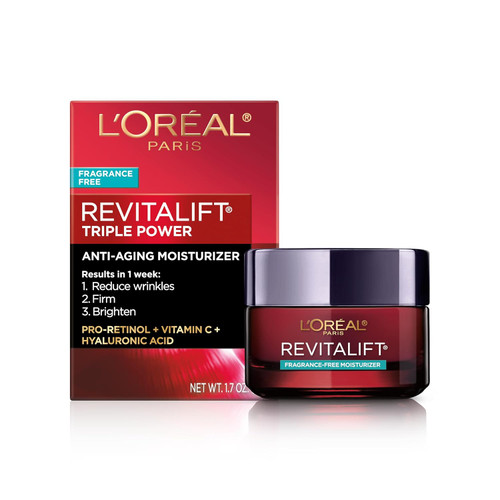 L'Oreal Paris Revitalift Triple Power Face Moisturizer, Fragrance Free - 1.7 oz