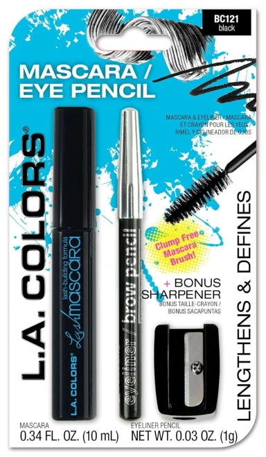 L.A. COLORS Mascara and Eyeliner Pencil + Bonus Sharpener, Black - 1 Ct