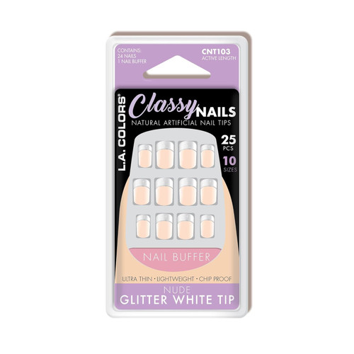 L.A. Colors Classy Nail Tips Nude Glitter White Tip - 25 pcs