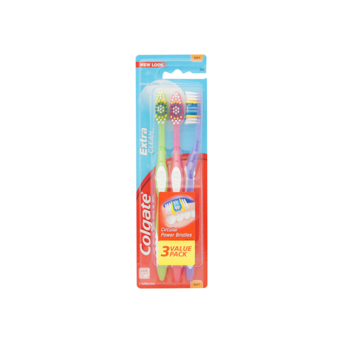 Colgate Extra Clean Toothbrushes, Full Head, Soft 3 Ea