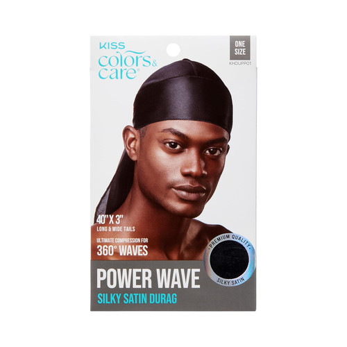 KISS Colors & Care Power Wave Silky Durag, One size Black Satin - 1 Ct