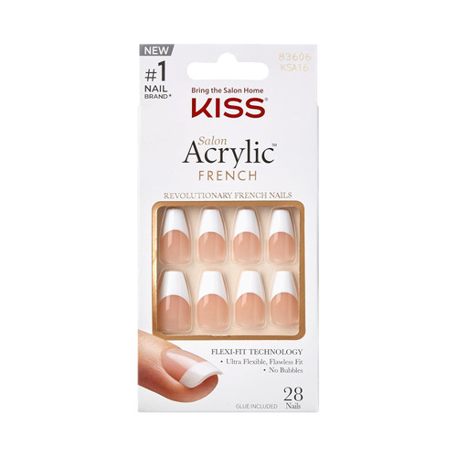 KISS Salon Acrylic Medium Coffin French Manicure Fake Nails Kit Je T'aime - 1 Ct