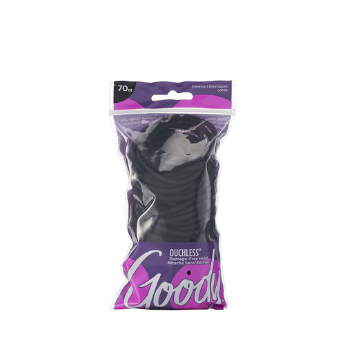 Goody Ouchless Black Hair Elastics, No Metal, Gentle Hair Ties - 70 Ct