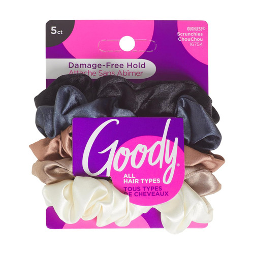 Goody Planet Thin Satin Scrunchie Assorted Neutrals - 5 Ct