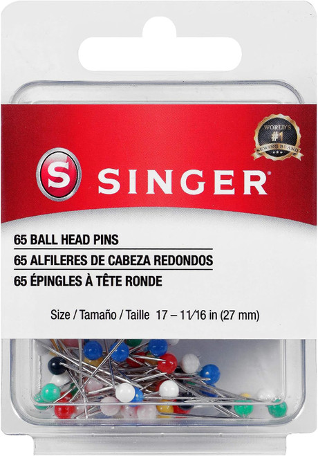 SINGER Ball Head Straight Pins Size 17, 1-1/16 - 65 Count