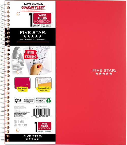 Five Star 1 Subject College Ruled Spiral Notebook Assorted Colors - 1 Ct