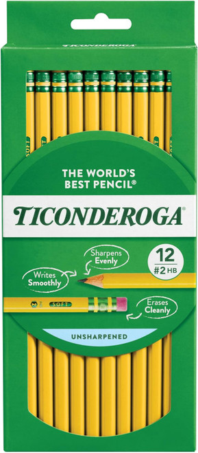 Ticonderoga Wood-Cased Pencils, Unsharpened, 2 HB Soft, Yellow - 12 Ct