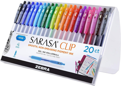 Zebra Pen Sarasa Clip Retractable Gel Pen, 0.5mm Fine Point - 20 Ct