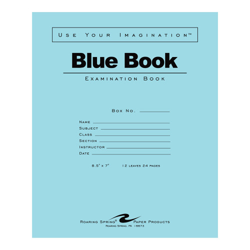Roaring Spring Blue Exam Book, 8-1/2 x 7, White - 12 Sheets