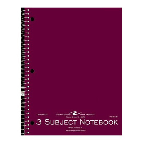 Value 3-Subject Notebook 10.5 inch x 8 inch College Ruled Durable Spiral Bound - 120 Sheets