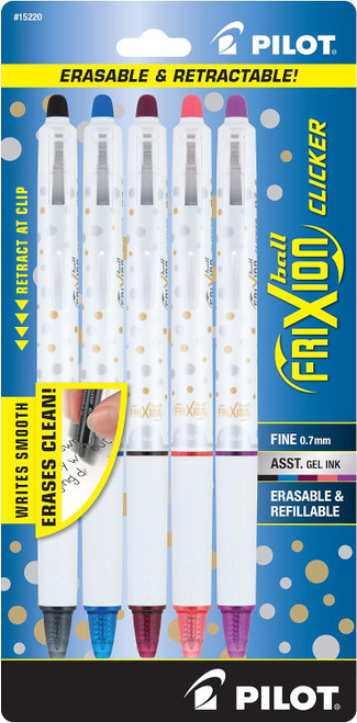Pilot Frixion Clicker Erasable 0.7mm Gel Ink Pen Assorted - 5 Ct