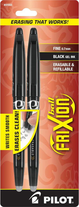 Pilot Frixion Ball Erasable Gel Ink Pens, Fine Point (0.7mm), Black - 2 Count