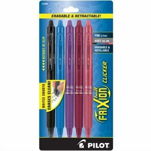 Pilot Frixion Clicker Erasable Pen, Fine, 0.7 mm, Assorted Gel ink - 5 pack