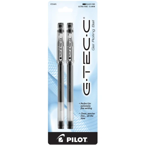 Pilot G-TEC-C Gel Ink Pens, Ultra Fine Point (0.4mm), Black - 2 Count