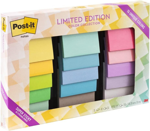 Post-it Super Sticky Notes, 15 Sticky Notes Pads, 3 x 3 - 1 Pack