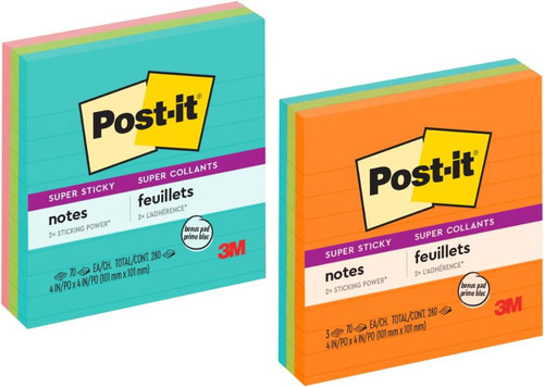 Post-it Super Sticky Notes, 3 Lined Sticky Notes Pads, 4 x 4 in - 1 Pack