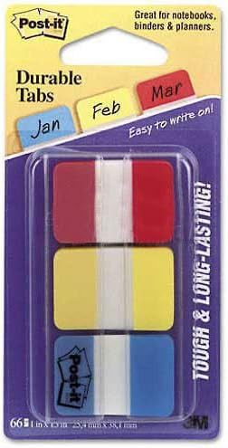 Post-It Durable Tabs, 1" X 1.5", Red/Canary Yellow/Blue - 4 Ct
