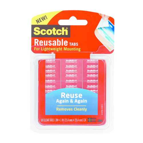Scotch Reusable Mounting Tab - Clear 1x1in - 18 Pack