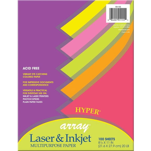 Array Multi-Purpose Paper  8-1/2 x 11 Inches - 24 lb  Assorted Hyper  100 ct