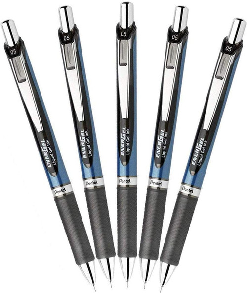 Pentel EnerGel RTX Retractable Liquid Gel Pen, (0.5mm) Needle Tip, Fine Line, Black Ink - 5 Ct