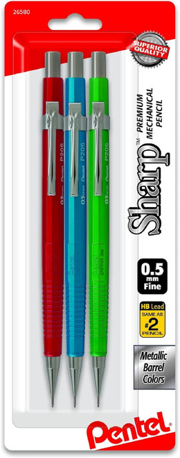 Pentel Sharp Mechanical Pencil, (0.5mm), Metallic Barrels, Assorted Colors - 1 Pack