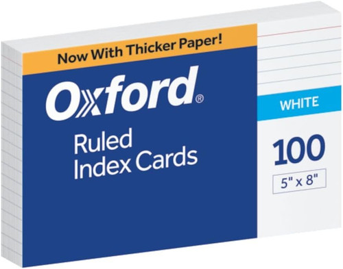 Oxford 5 x 8 Ruled Index Cards White - 100 Count