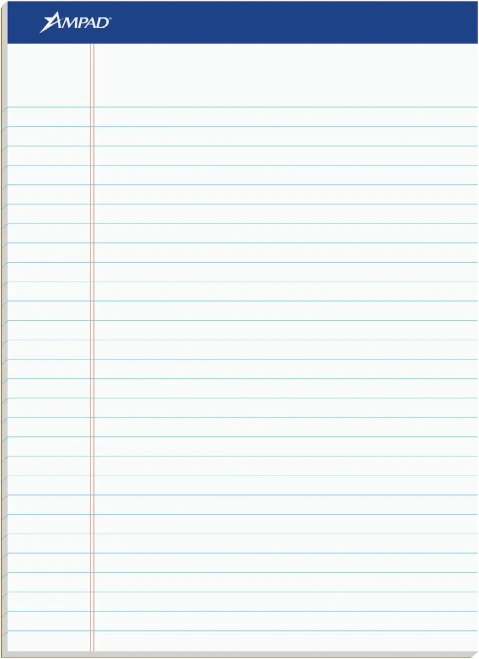 Ampad Evidence Perforated Pad, Size 8-1/2 x 11-3/4, White Paper Legal Ruling - 50 Ct