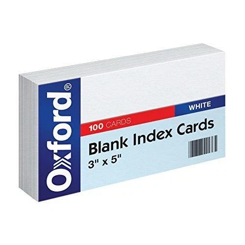 Oxford Blank Index Cards, 3 x 5, White - 100 Per Pack