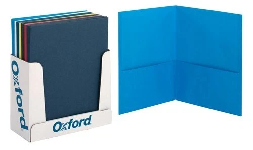 Oxford Leatherette Two Pocket Portfolio, Fasteners, Assorted Colors - 50 Per