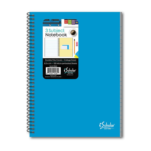 iScholar 3 Subject Notebook College Ruled 8.3" x 6" - 120 Sheets